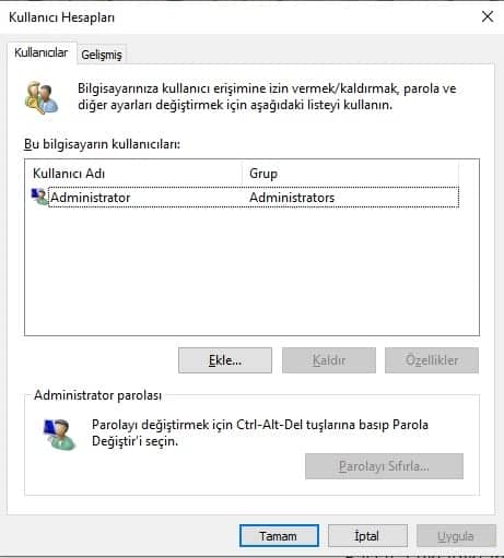 Windows 10 Şifre Değiştirme