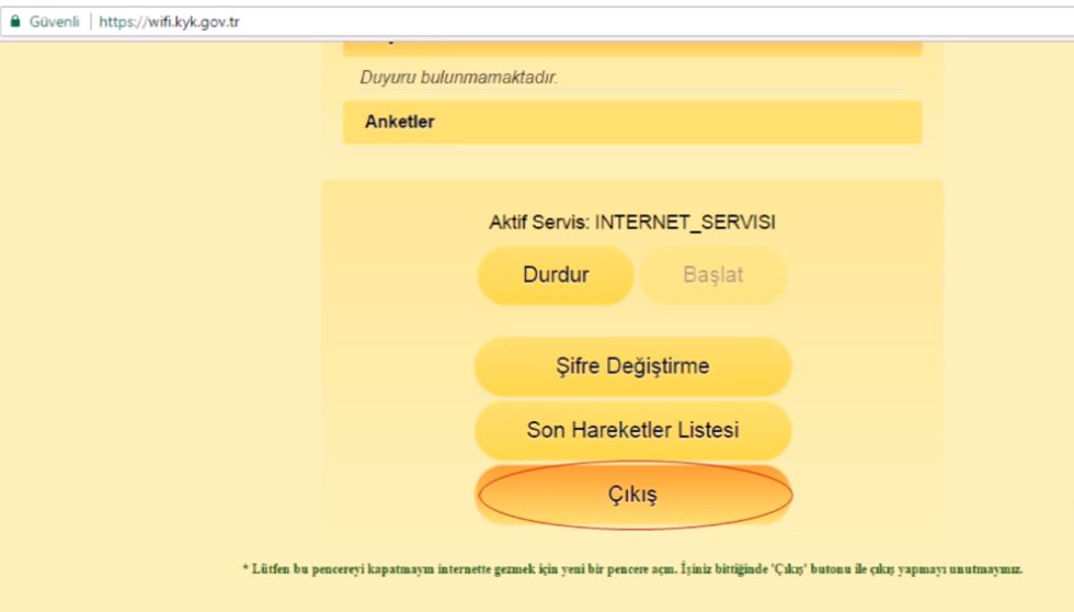 KYK WiFi Çıkış